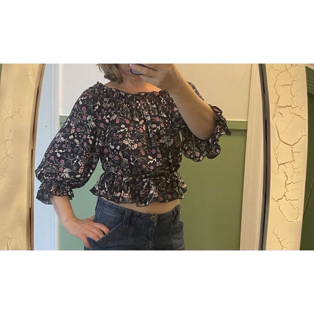 SAINTS & HEARTS FLORAL PRINT PUFF SLEEVES PEASANT BLOUSE USA Size S - Picture 2 of 7